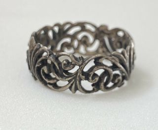 Antique Art Deco Sterling Silver Scroll Band Ring Sz 5