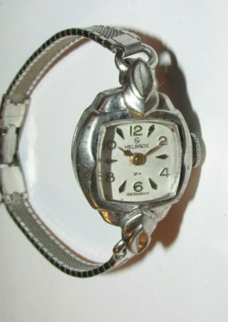 Vintage Ladies 17 Jewel Helbros Germany Wrist Watch White W Gf Band