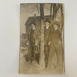 Antique Real Photograph Postcard Rppc Group Photo Handsome Young Men In Hats