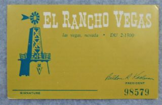 Vintage El Rancho Vegas Paper Credit Card Hotel Casino Las Vegas Rare