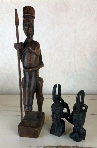 Vintage African Wood Carving Nude Full Figure Male,  Busts Of Nude Couple