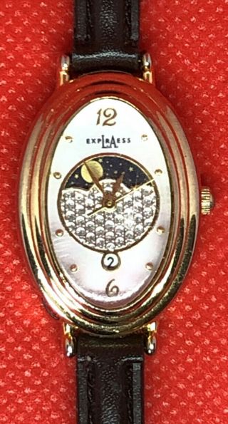 Vintage La Express Ladies Small Dial Moon Phase Watch With Battery