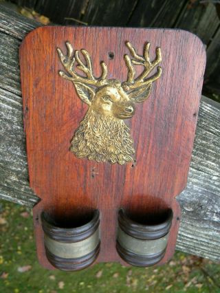Antique? Tramp Art Cigar Box Match Holder With Brass Deer?