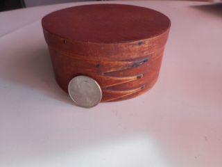 Rare 19th C.  Very Small Shaker Made Banded Box W/org.  Red Wash Paint.  Pantry Box