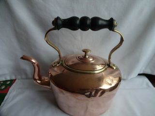 Antique Victorian Copper & Brass Kettle Tin Lining Height 24 X 24 Cm