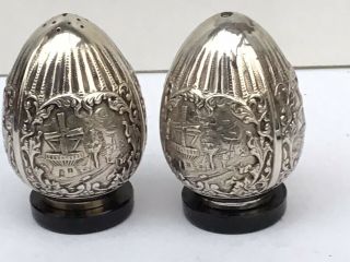 Vintage Dutch Egg Shaped Salt And Pepper Shakers,  C.  1950’s Silver Plated