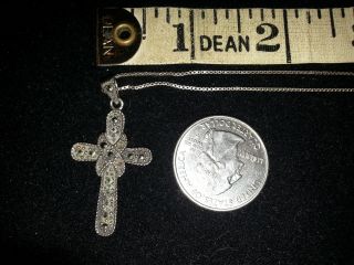 Italy Sterling Silver Marcasite Crucifix Cross Pendant Necklace Signed 925