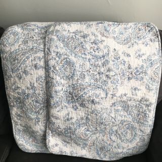 Shabby Chic Rachel Ashwell Paisley Quilted Pillow Sham Set Of 2 Blue White Rare