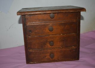 Antique 19th Century Small Pine Chest Of 4 Drawers.  Brass Knobs.