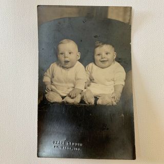 Antique Real Photograph Postcard Rppc Happy Baby Boys Twins? Ft Wayne Indiana