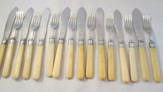 A Set Of 8 Vintage Silver Plated Fish Knives And Forks With Faux Bone Handles