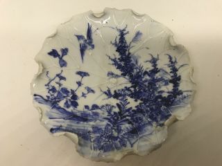 Rare Antique Japanese Hirado Arita Imari Blue & White Lotus Leaf Dish Plate