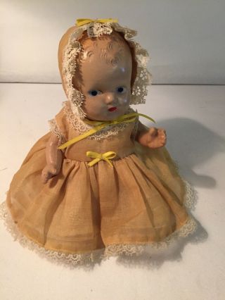 Vintage 1930’s Composition Baby Doll 9”.  Painted Blue Eyes.  Light General Wear