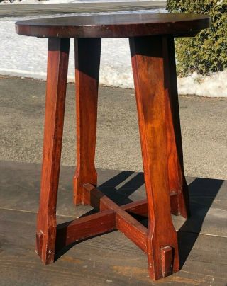 Vintage Mission Era Arts & Crafts Round - Top Table Plant Stand - Splayed Legs