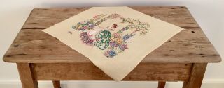 Vintage Stunning Large Hand Embroidered Panel Crinoline Lady in a Cottage Garden 2