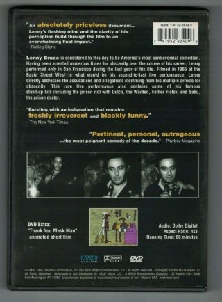 THE LENNY BRUCE PERFORMANCE FILM - RARE 1967 LIVE STAND UP - GREAT SHAPE OOP DVD 2
