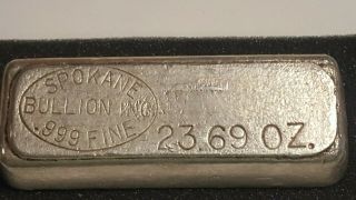Very Rare Spokane Bullion.  999 - 23.  69oz - Fine Silver Bar - Under 100 Made