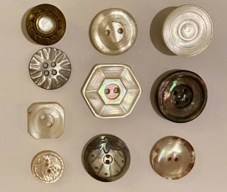 10 Antique And Vintage Mother Of Pearl And Abalone Buttons Mixed Shapes