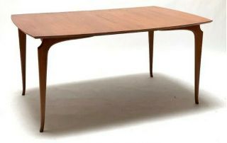 Mid Century Modern Walnut Dining Table Two Leaves.  Rare Cabriolet Legs
