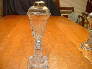 Antique 19thc Paneled Flint Glass Whale Oil Lamp 1