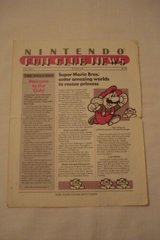 Rare Nintendo Fun Club News Volume 1 Number 1 1987 Vol 1 No 1 Power Fan