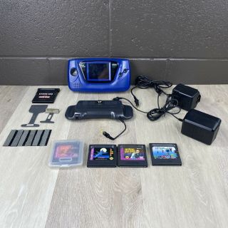 Sega Game Gear Handheld System Console Rare Blue Not - 4 Games,