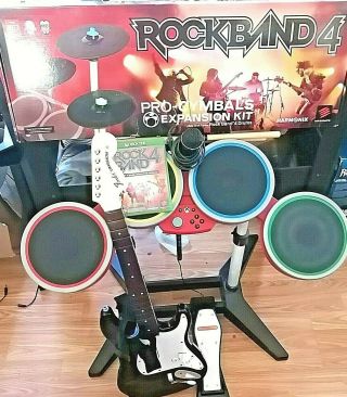 Xbox One Rock Band 4 Bundle Guitar Fender Rare Red Drums,  Cymbals Pro Rockband