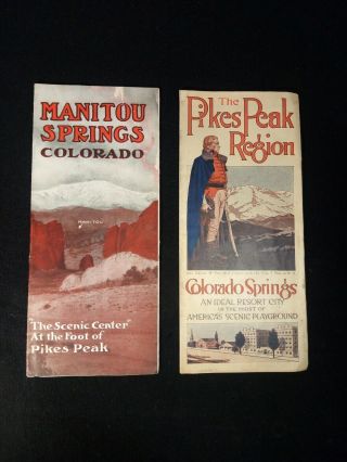 2 Antique Pikes Peak Manitou Springs Tourist Travel Fold Out Brochures