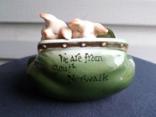 Antique Pigs German Fairing Porcelain Figurine 2 Pigs In A Purse From Norwalk