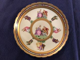Germany Porcelain Cabinet Plate With Raised Gilt Edge / Romantic Courting Scenes