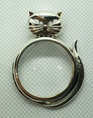 Modern Sterling Silver Deco Cat Magnifying Glass Pendant