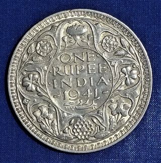 Rare British India Silver Coin King George Vi 1 Rupee 1941 Unc