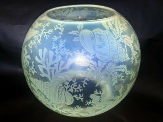 Rare Antique Victorian Vaseline Glass Oil Lampshade Nautical