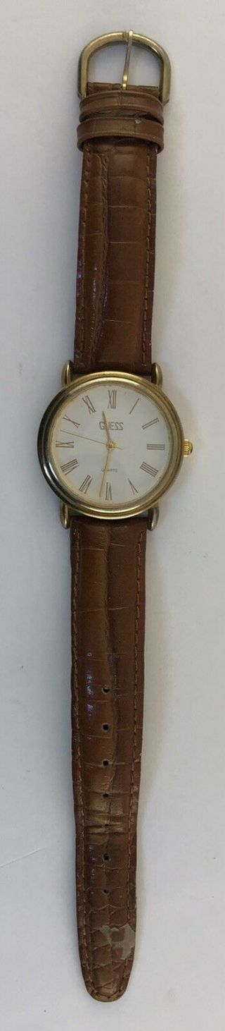 Vintage Mens Guess Watch With Brown Leather Band