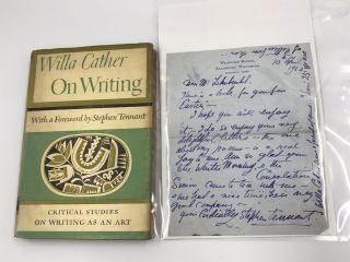 Willa Cather On Writing - Signed By Stephen Tennant W/ Letter Rare