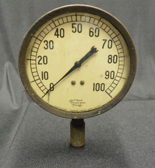 Antique Steampunk Jas.  P.  Marsh Corp Pressure Gauge,  Chicago,  0 - 100