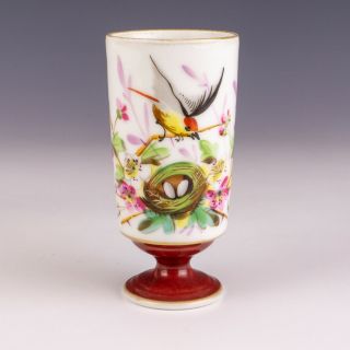 Antique Paris French Porcelain - Hand Painted Bird & Nest Spill Vase