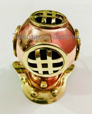 4 " Brass & Copper Diving Helmet Antique Table Top Home & Office Decor Helmet