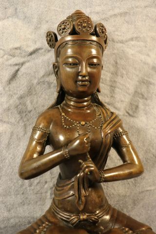 ANTIQUE Rare Qing Chinese Bronze Guanyin Bodhisattva on Foo Dog Throne 35CM 2