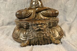 ANTIQUE Rare Qing Chinese Bronze Guanyin Bodhisattva on Foo Dog Throne 35CM 3