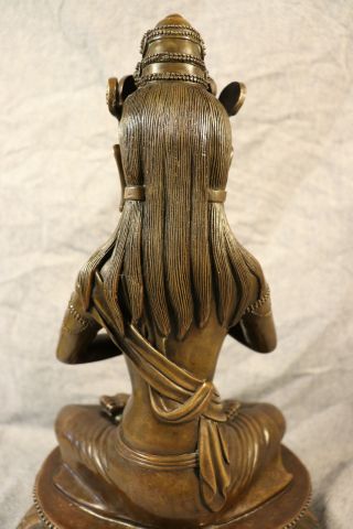 ANTIQUE Rare Qing Chinese Bronze Guanyin Bodhisattva on Foo Dog Throne 35CM 5