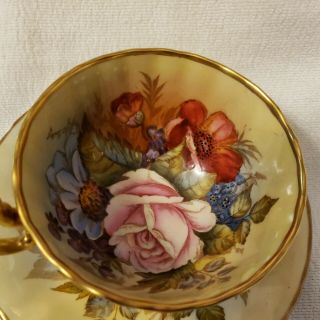 - SPECTACULAR and RARE Aynsley Cabbage Rose Teacup and Saucer Signed J A Bailey - 4