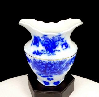 W H Grindley England Blue Rose Pattern Antique Flow Blue 4 3/4 " Vase 1891 - 1914