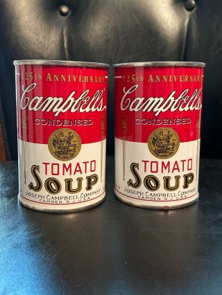 2 Rare Vintage Campbells Tomato Soup Coin Banks Tin Can 125th Anniversary
