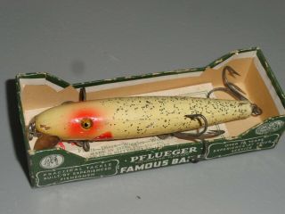 Vintage Fishing Lure Wooden Pflueger Pal - O - Mine Series 5000 Red Splash Gold