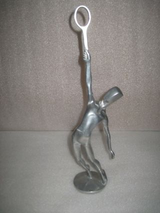 Rare Tennis Player Metal Sculpture Serving 16 " Tall
