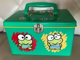 Vintage 1994 Sanrio Kerokero Keroppi Green Metal Tin Lunch Box Hello Kitty Rare