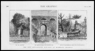 1886 Antique Print - London Islington Highgate Archway Anti Suicide Railings (19