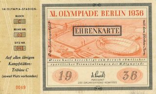 Rare Olympic Games Berlin 1936 Season Ticket Of Honour