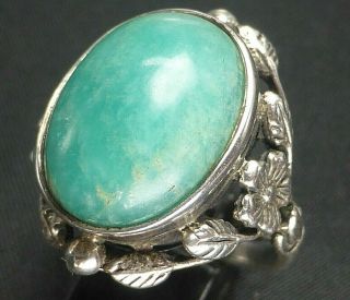 Antique Arts And Crafts Silver Amazonite Ring Size M,  Instone?